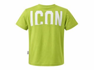 Icon T-shirt bambino in cotone con logo verde lime