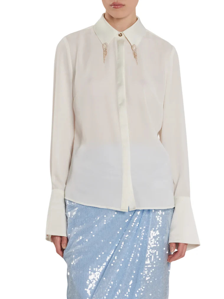 Relish camicia Ghini manica lunga con dettagli gioiello bianco latte