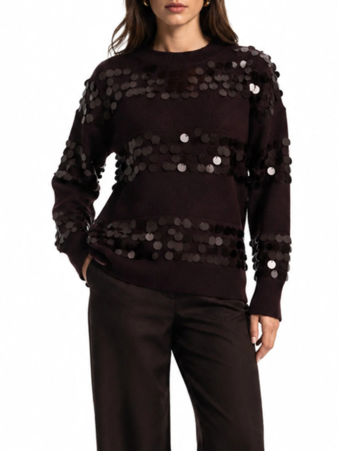 Opificio maglia donna con paillettes marrone