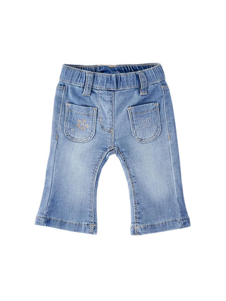iDo jeans flare neonata con tasche strass lavaggio blu