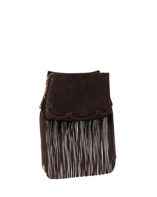 Pinko borsa a tracolla Triplet Mini in suede con frange marrone