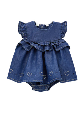 iDo abito pagliaccetto neonata in denim lavaggio blu