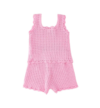 iDo completo bambina crochet con fiori rosa