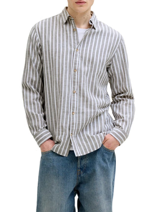 Jack&Jones camicia uomo a righe misto lino bianco verde