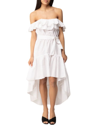 Aniye By abito in cotone con rouches e balze bianco