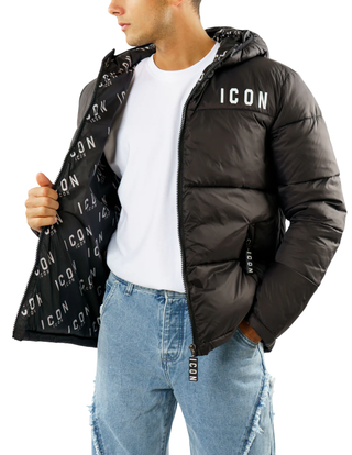 Icon piumino trapuntato uomo con cappuccio nero ICUF2W6J014 NERO ICON 