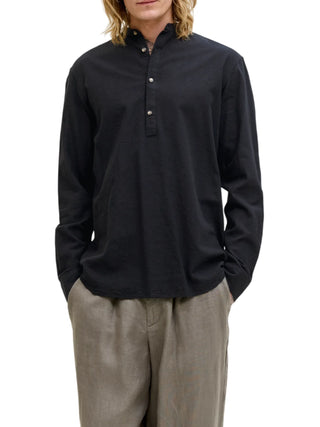 Jack&Jones camicia uomo alla coreana misto lino nero