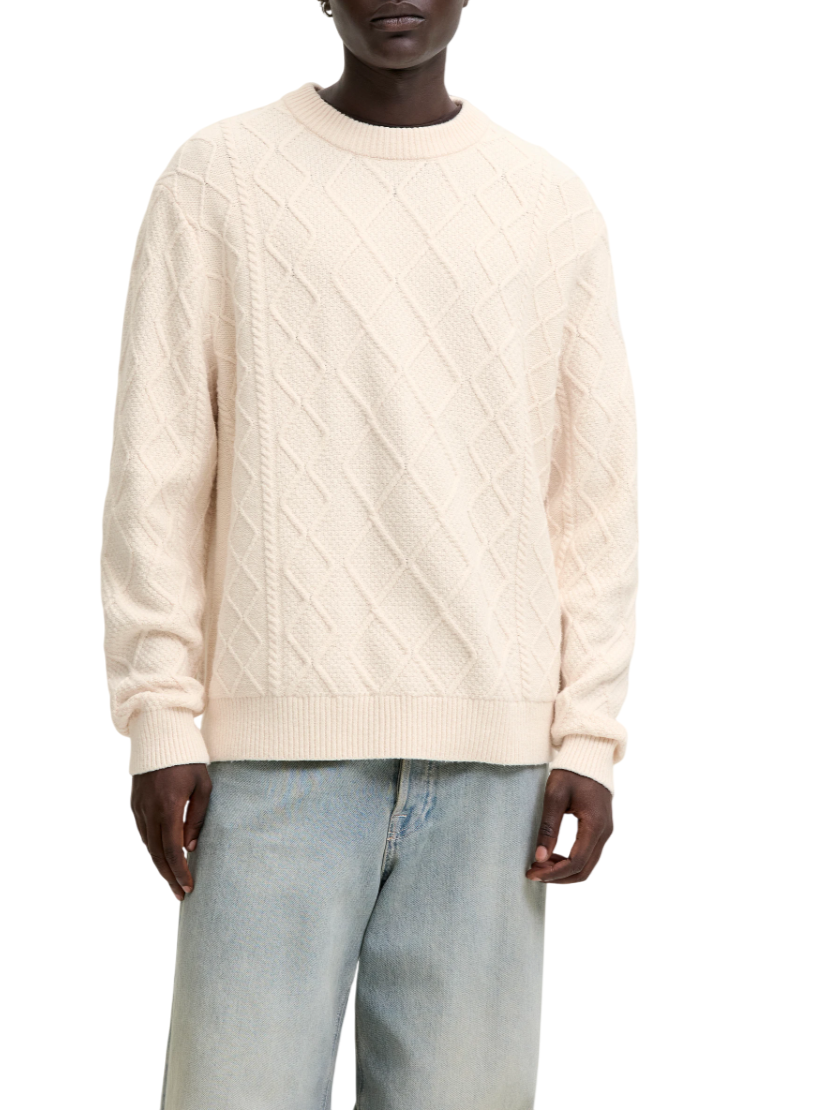Jack&Jones maglia uomo trama a rombi panna