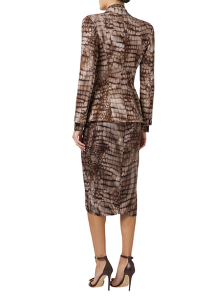 Elisabetta Franchi giacca blazer monopetto stampa alligatore marrone