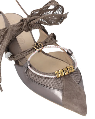 Pinko ballerine slingback a punta Gianira con lacci marrone