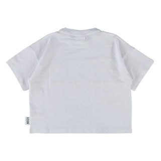Icon T-shirt bambina manica corta con logo strass bianco