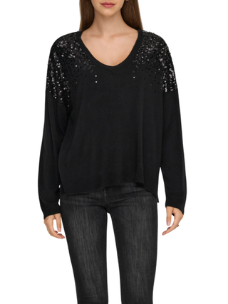 Only maglia scollo a V con paillettes nero 15359241 BLACK-BLACK SEQUINS ONLY 