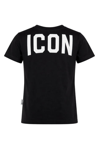 Icon T-shirt bambino in cotone con logo nero