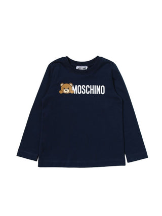 Moschino T-shirt a maniche lunghe con logo e stampa Teddy Bear blu