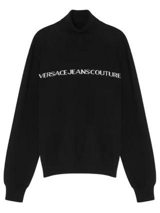 Versace Jeans Couture maglione dolcevita in misto cashmere con logo a intarsio nero