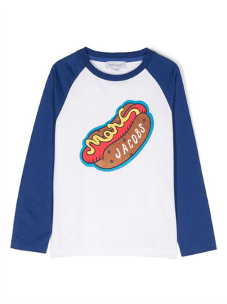 Marc Jacobs T-shirt a maniche lunghe in cotone con sandwich bianco blu