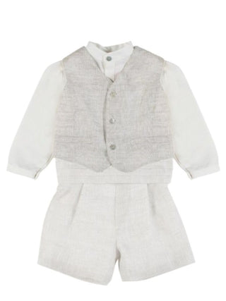 MIMILU' Completo in lino con bermuda camicia e gilet Ecrù/Bianco