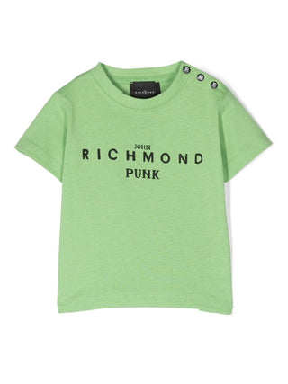 JOHN RICHMOND T-shirt basic con logo e bottoni sulla spalla Verde