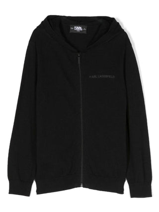 Karl Lagerfeld Kids felpa con zip e cappuccio in maglia misto cashmere e cotone nero