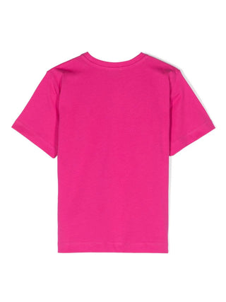 Moschino T-shirt a maniche corte in jersey con ricamo logo fucsia