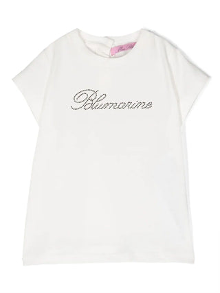 Miss Blumarine T-shirt a manica corta con logo strass panna nero