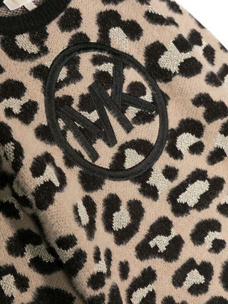 Michael Kors abito a manica lunga in maglia animalier beige nero