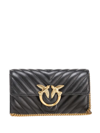 Pinko pochette con tracolla Love Bag One Wallet in pelle chevron nero oro