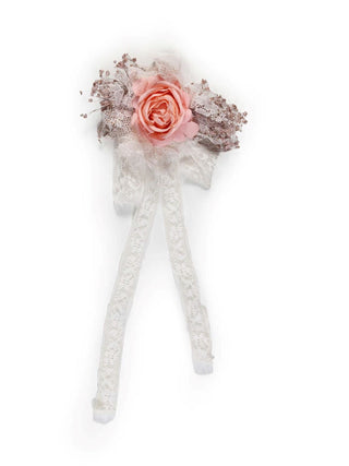 MIMILU' Fermaglio da cerimonia con fiori e merletto Rosa