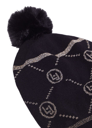 Liu Jo cappello in maglia con motivo monogram in lurex e pompon nero
