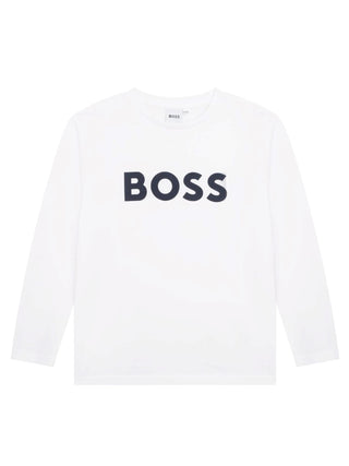 Boss T-shirt a manica lunga in jersey con logo bianco