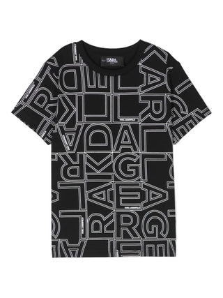 Karl Lagerfeld T-shirt a maniche corte con stampa logo all over nero