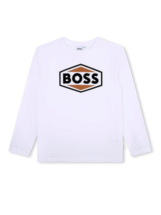 Boss T-shirt a maniche lunghe con logo bianco