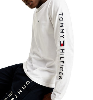 Tommy Hilfiger T-shirt a maniche lunghe con ricamo logo bianco