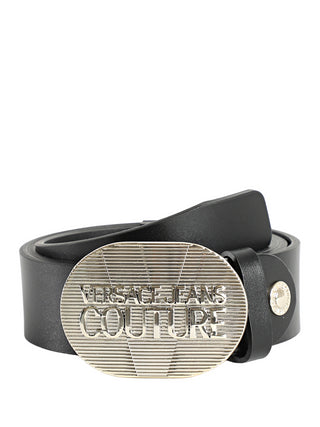 Versace Jeans Couture cintura in pelle con placca logo nero argento