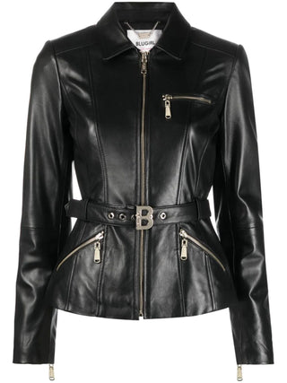 Blugirl giacca in vera pelle con zip e cintura nero