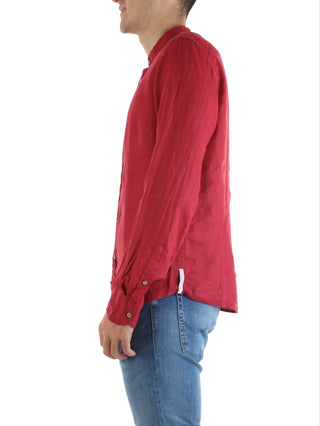 Yes Zee camicia in lino con collo alla coreana rosso