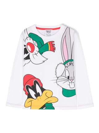Marc Jacobs T-shirt a manica lunga in jersey con stampa Looney Tunes bianco