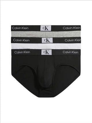 Calvin Klein set 3 slip con banda iconica nero bianco grigio