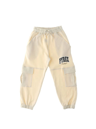 Pyrex pantaloni cargo in felpa con stampa logo beige