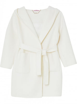 Miss Blumarine cappotto in misto lana con cintura e cappuccio bianco