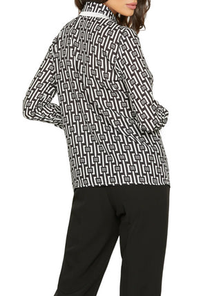 Relish camicia Kula a maniche lunghe con doppio colletto in fantasia logata bianco nero