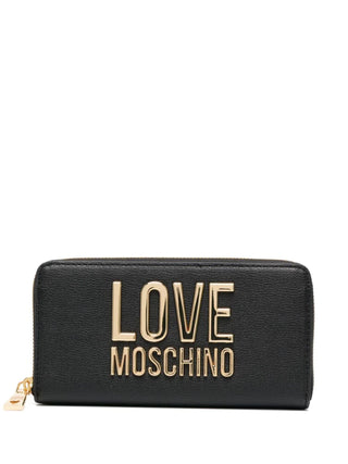 Moschino Love portafogli in ecopelle martellata con placca logo nero oro