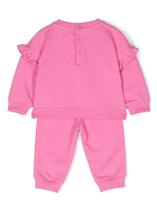 Moschino completo neonata felpa e pantaloni con rouches rosa