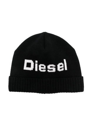 Diesel cappello in maglia misto lana con logo nero