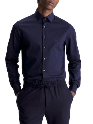 Calvin Klein camicia a maniche lunghe slim fit in cotone stretch blu