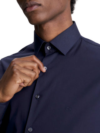 Calvin Klein camicia a maniche lunghe slim fit in cotone stretch blu