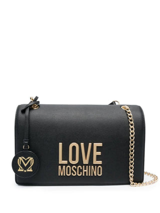 Moschino Love borsa a tracolla in ecopelle martellata con placca logo nero