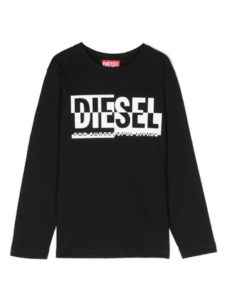 Diesel T-shirt a manica lunga in jersey con stampa logo nero