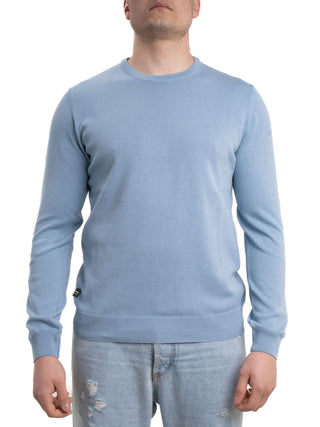 Blauer maglione girocollo in cotone azzurro polvere