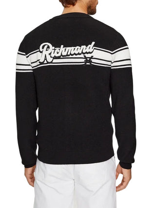 John Richmond cardigan in maglia di misto viscosa con logo nero bianco